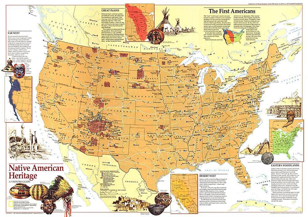 Carte du patrimoine amérindien de 1991 carte murale roulée (en tube) National Geographic Historic POD Default Title