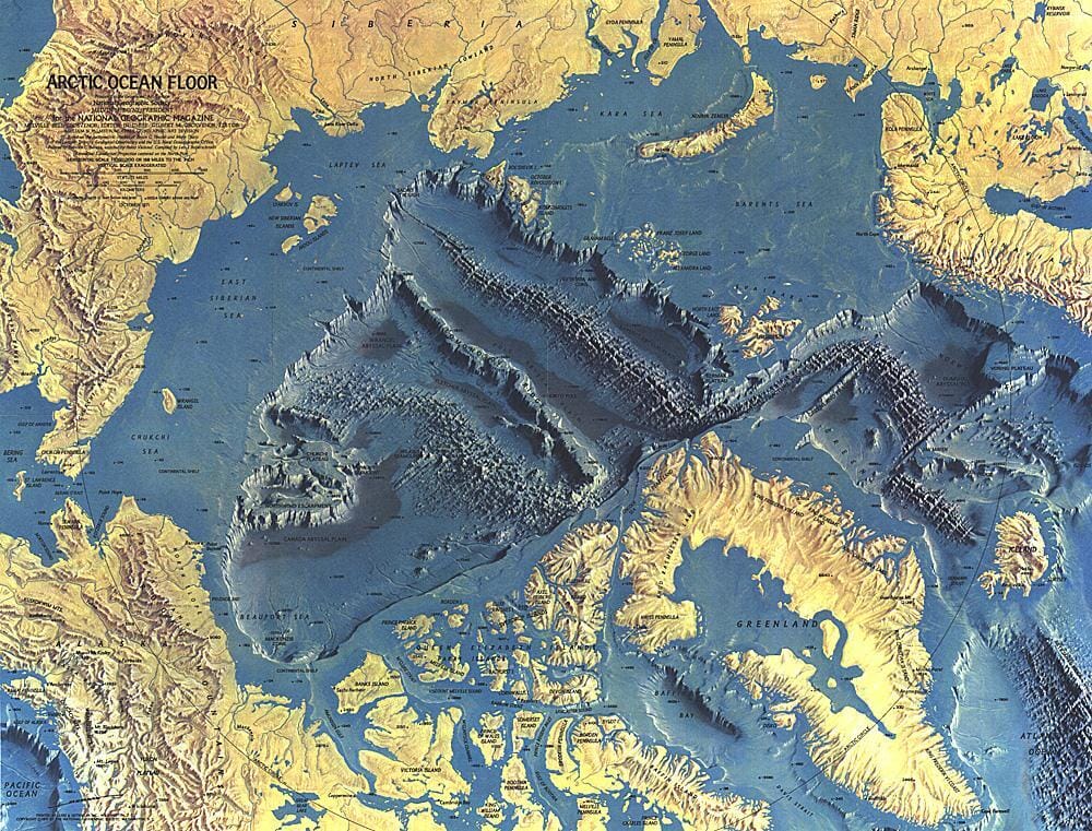 Carte du plancher océanique de l'Arctique de 1971 carte murale roulée (en tube) National Geographic Historic POD Default Title