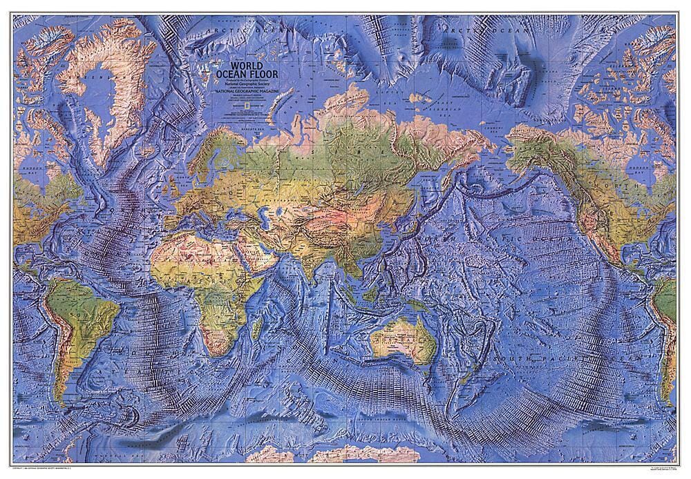 Carte du plancher océanique mondial 1981 carte murale roulée (en tube) National Geographic Historic POD Default Title