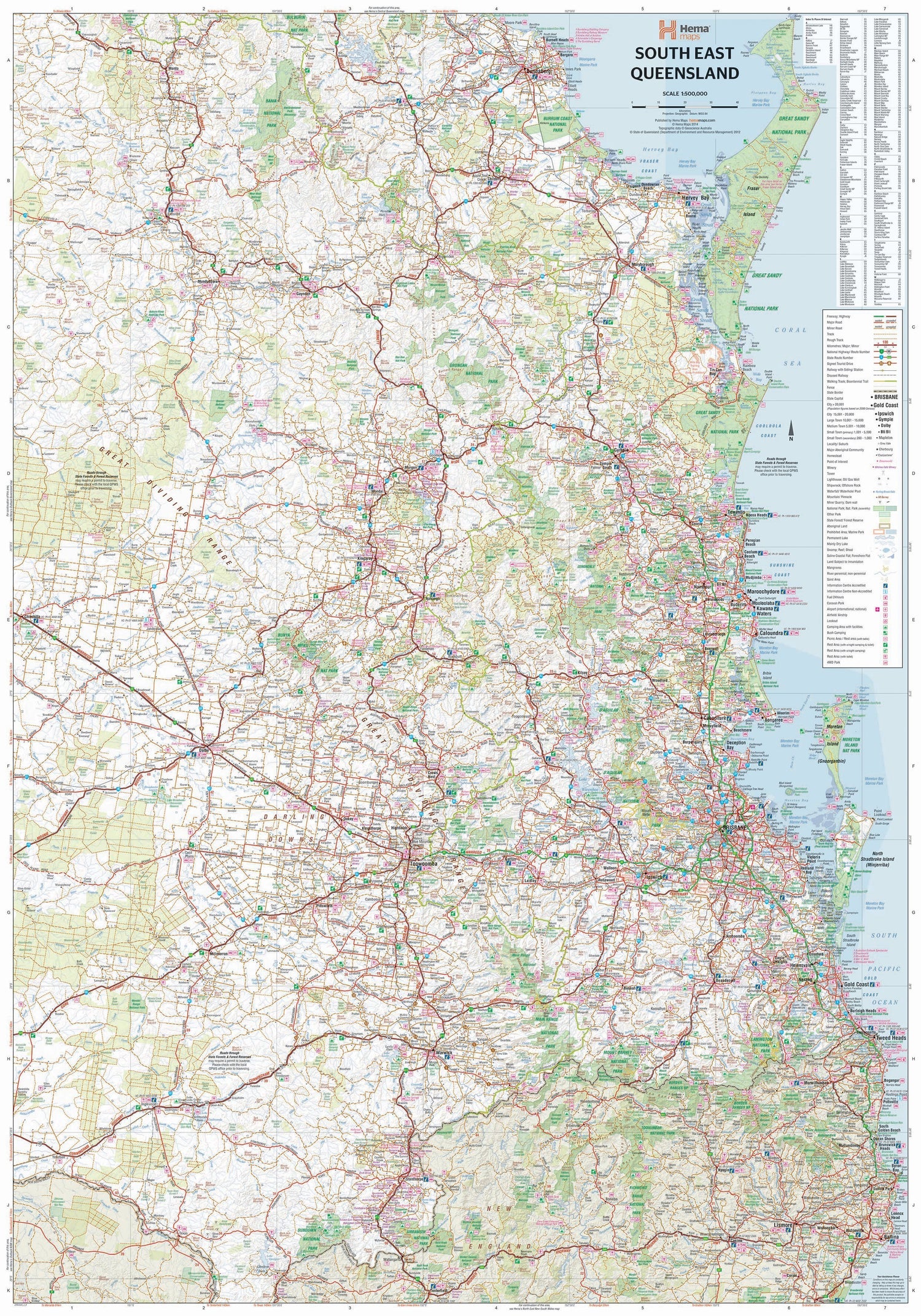 Carte routière - Queensland Sud-Est, Bundaberg à Byron Bay (Australie) | Hema Maps carte routière Hema Maps