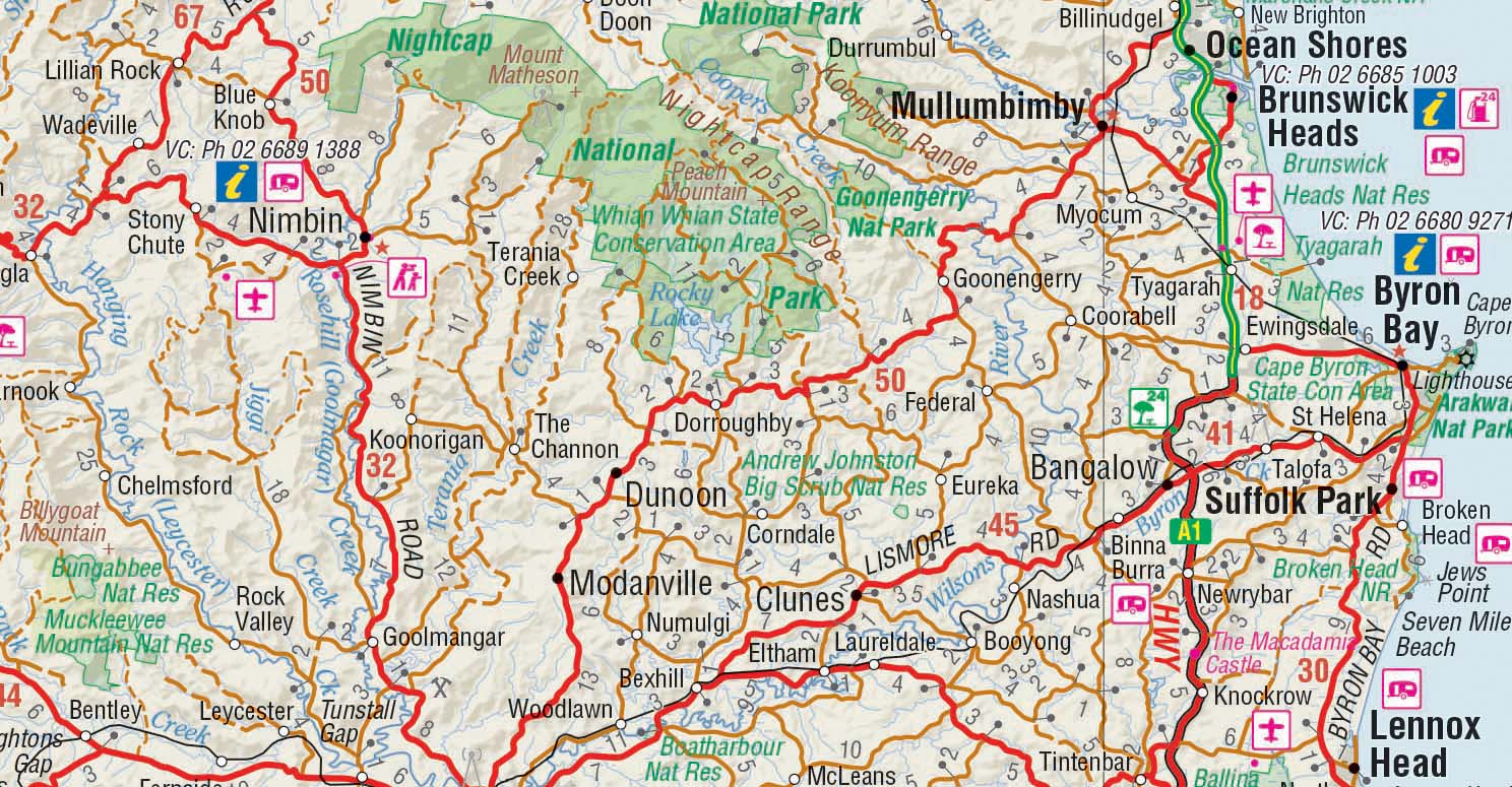 Carte routière - Queensland Sud-Est, Bundaberg à Byron Bay (Australie) | Hema Maps carte routière Hema Maps