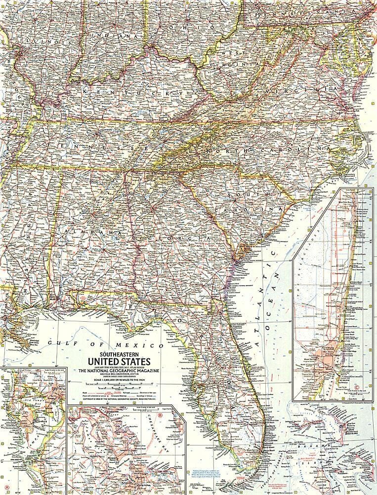 Carte du sud-est des États-Unis de 1958 carte murale roulée (en tube) National Geographic Historic POD Default Title