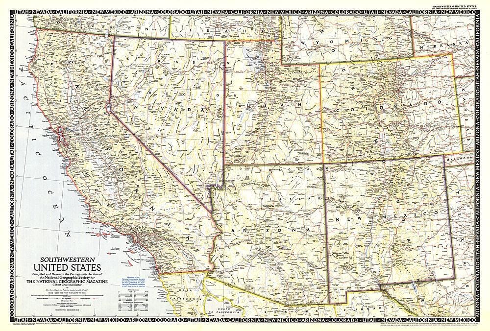 Carte du sud-ouest des États-Unis de 1948 carte murale roulée (en tube) National Geographic Historic POD Default Title