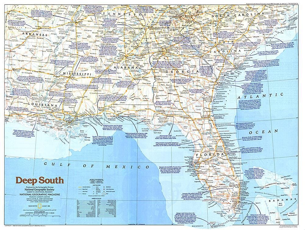 1983 Deep South Map Wall Map 