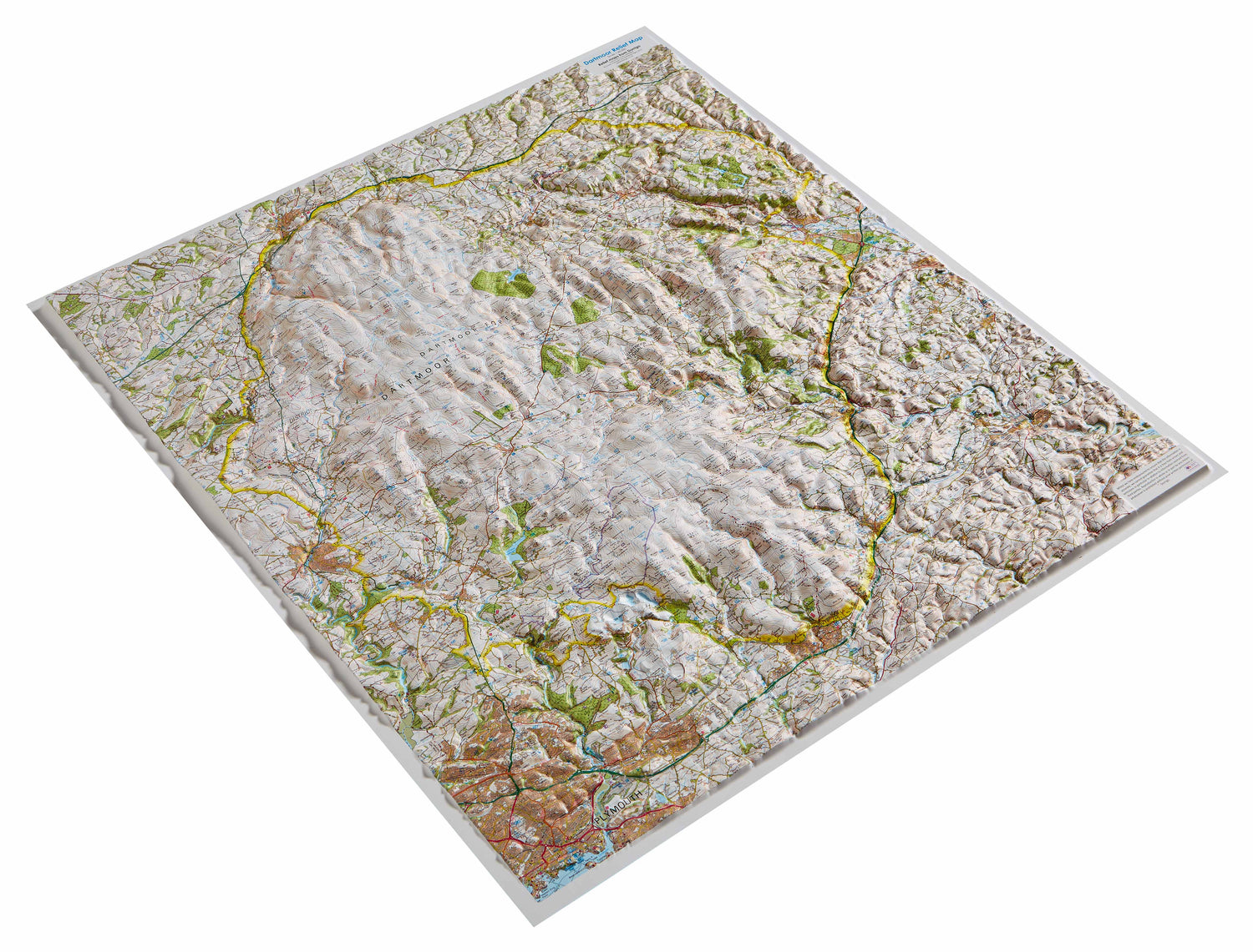 Carte en relief - Dartmoor (Devon, Angleterre) - avec cadre en bois | Dorrigo carte en relief Dorrigo bois clair