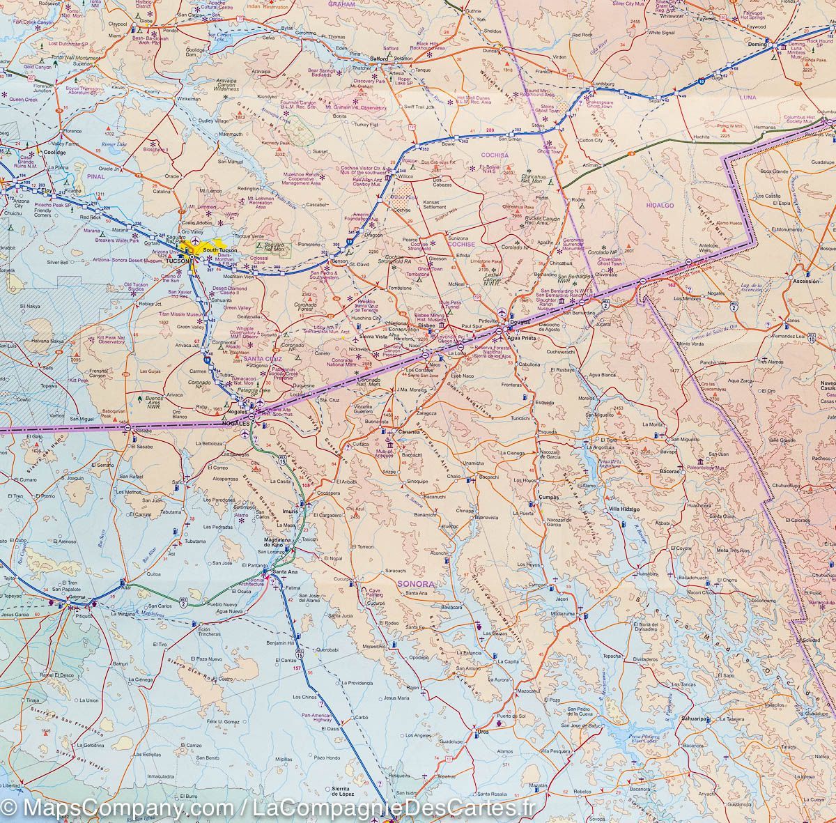 Carte frontalière USA - Mexique | ITM carte routière ITM