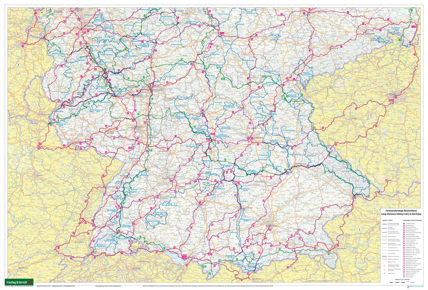Carte générale des sentiers de longue randonnée - Allemagne | Freytag & Berndt carte routière Freytag & Berndt