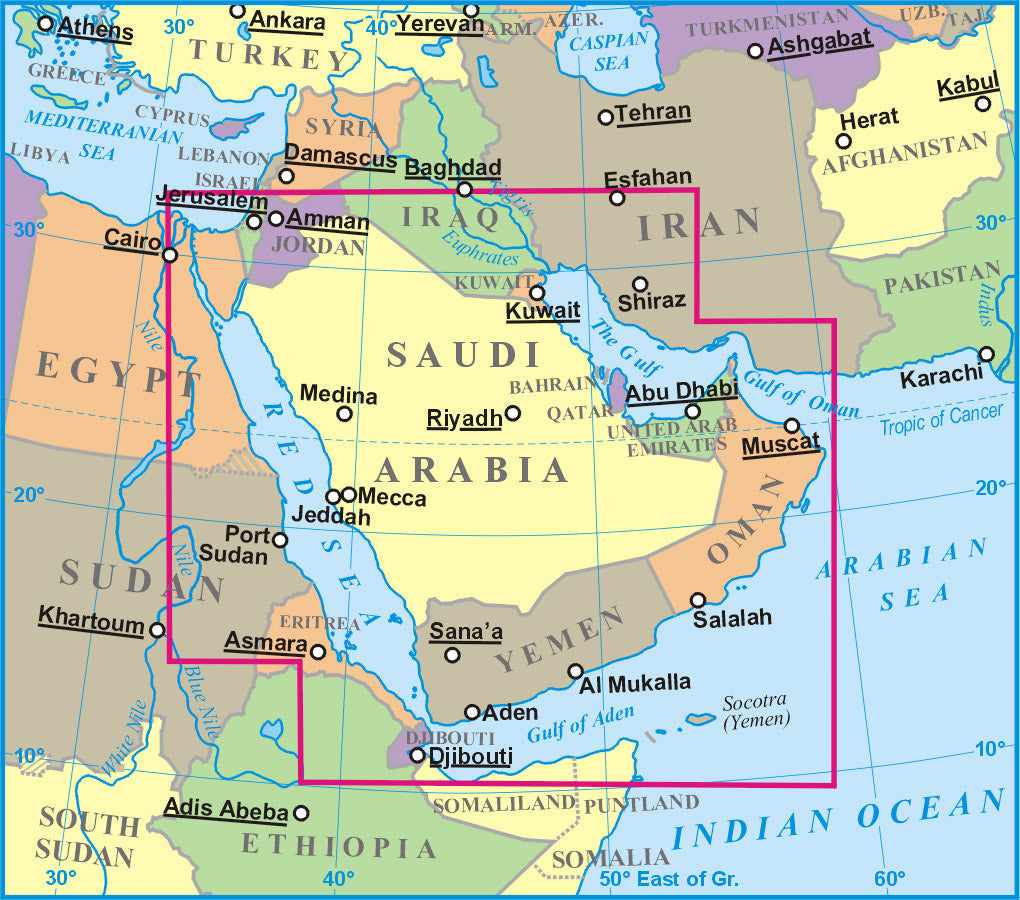 Carte géographique - Arabie Saoudite, Bahreïn, Koweit, Oman, Qatar, Emirats Arabes Unis, Yemen - Gizi Map carte pliée Gizi Map 