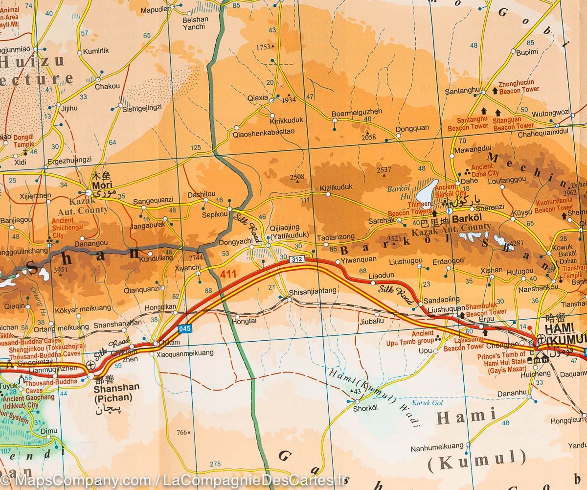 Carte géographique - Chine Nord-Ouest 4 : Xinjiang Uygur région autonome | Gizi Map carte routière Gizi Map