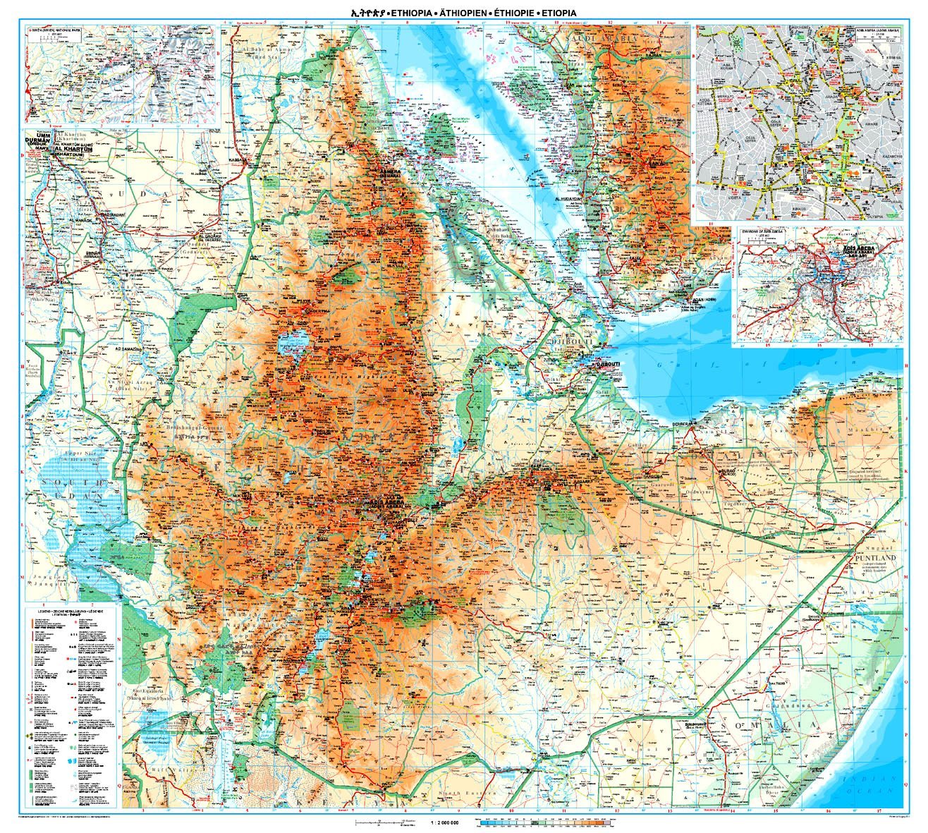 Carte géographique - Ethiopie, Erythrée, Djibouti & Somaliland | Gizi Map carte routière Gizi Map