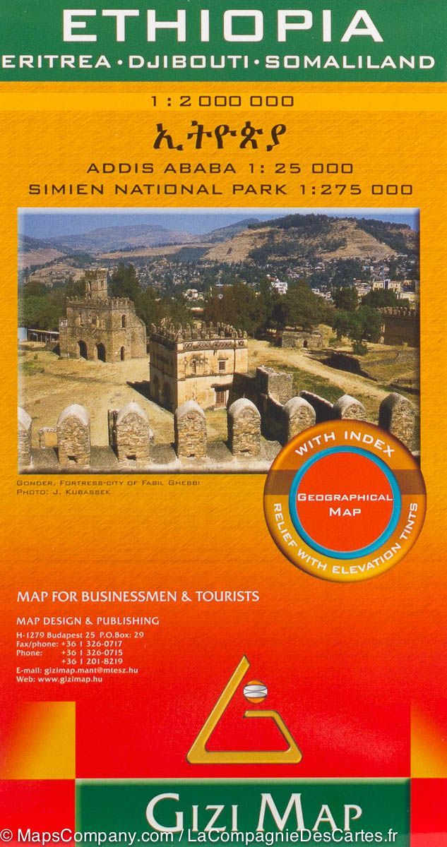 Carte géographique - Ethiopie, Erythrée, Djibouti & Somaliland | Gizi Map carte routière Gizi Map