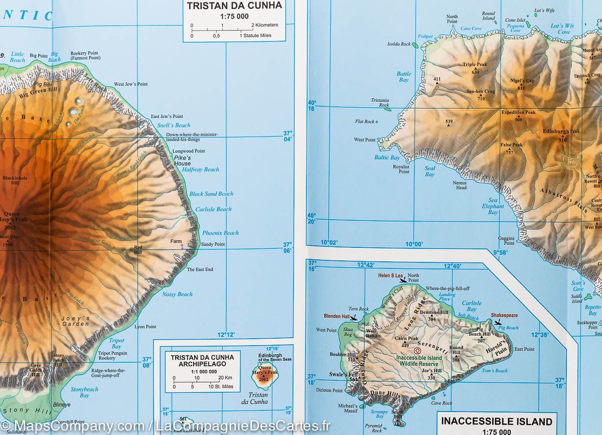 Carte géographique - îles Sainte Hélène, Ascension et Tristan Da Cunha | Gizi Map carte routière Gizi Map