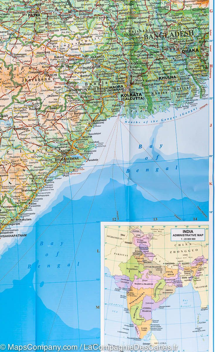 Carte géographique - Inde, Bhoutan, Bangladesh, Népal, Maldives, Sri Lanka | Gizi Map carte routière Gizi Map