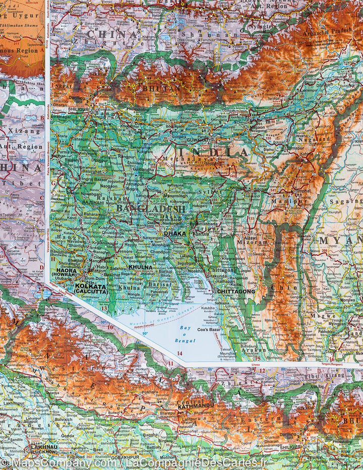 Carte géographique - Inde, Bhoutan, Bangladesh, Népal, Maldives, Sri Lanka | Gizi Map carte pliée Gizi Map 