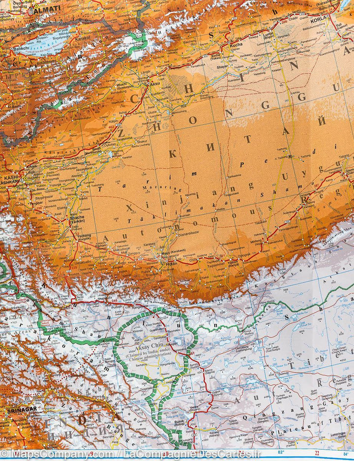Carte géographique - Kazakhstan, Kyrgyzstan, Tajikistan, Turkmenistan & Ouzbekistan | Gizi Map carte pliée Gizi Map 