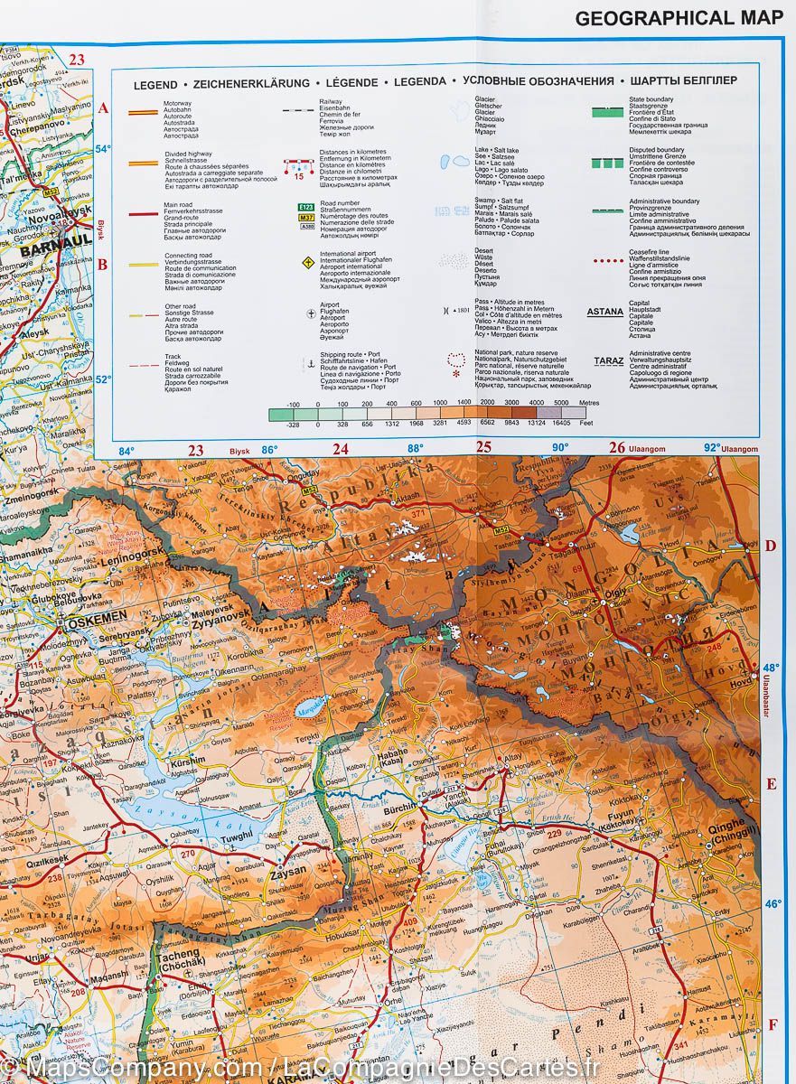 Carte géographique - Kazakhstan, Kyrgyzstan, Tajikistan, Turkmenistan & Ouzbekistan | Gizi Map carte routière Gizi Map