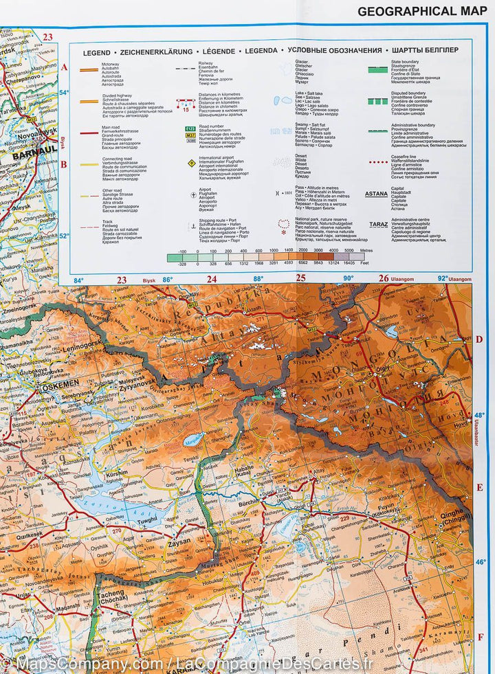 Carte géographique - Kazakhstan, Kyrgyzstan, Tajikistan, Turkmenistan & Ouzbekistan | Gizi Map carte pliée Gizi Map 