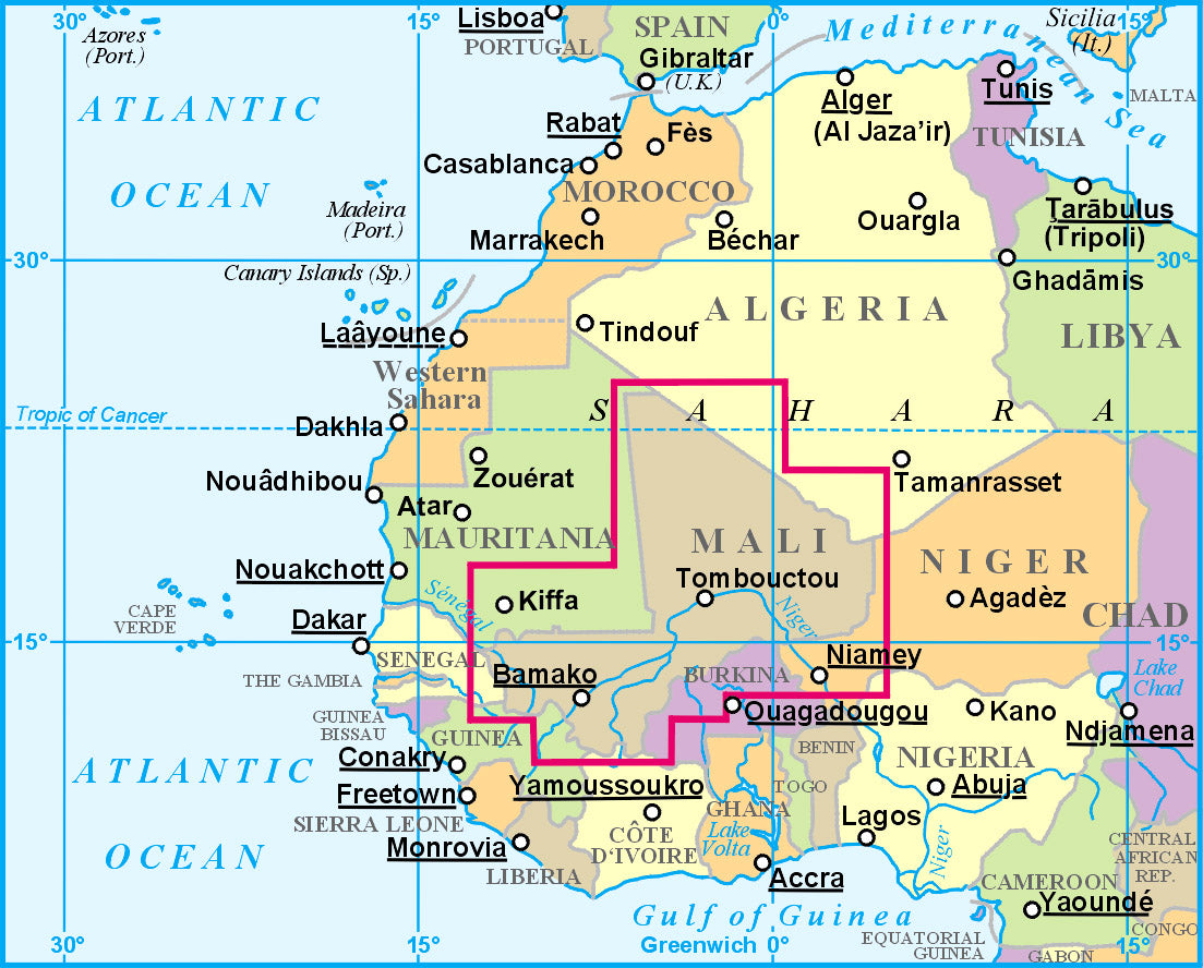 Carte géographique - Mali | Gizi Map carte routière Gizi Map Default Title