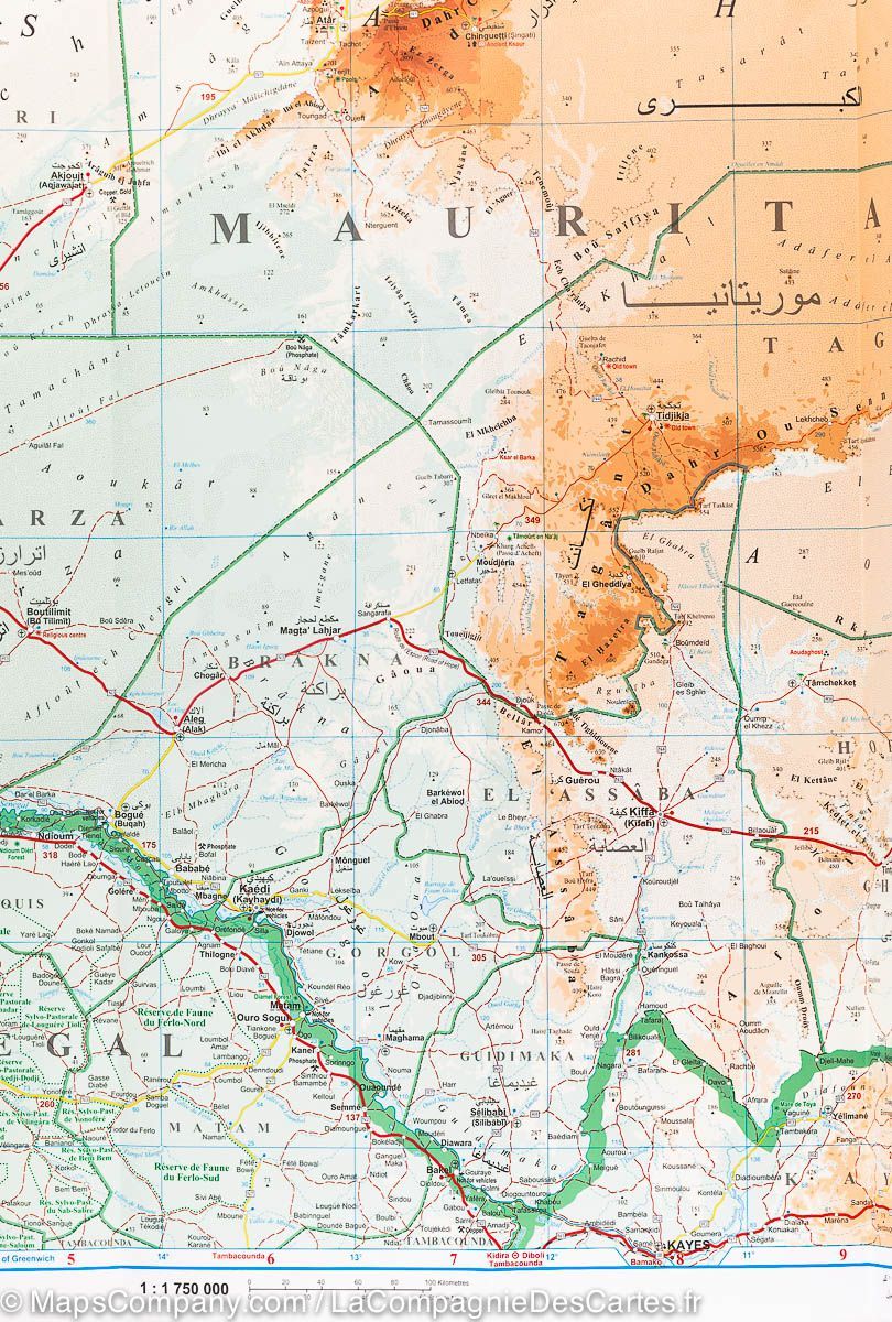 Carte géographique - Mauritanie et Sahara Occidental | Gizi Map carte routière Gizi Map