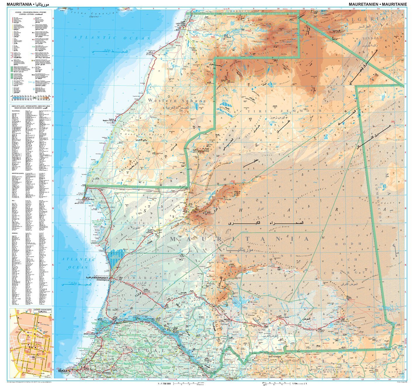 Carte géographique - Mauritanie et Sahara Occidental | Gizi Map carte routière Gizi Map