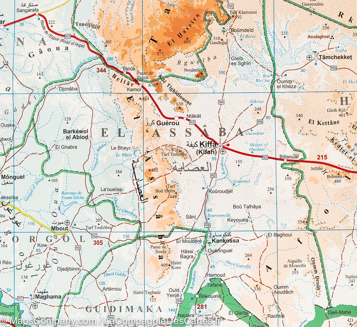 Carte géographique - Mauritanie et Sahara Occidental | Gizi Map carte routière Gizi Map