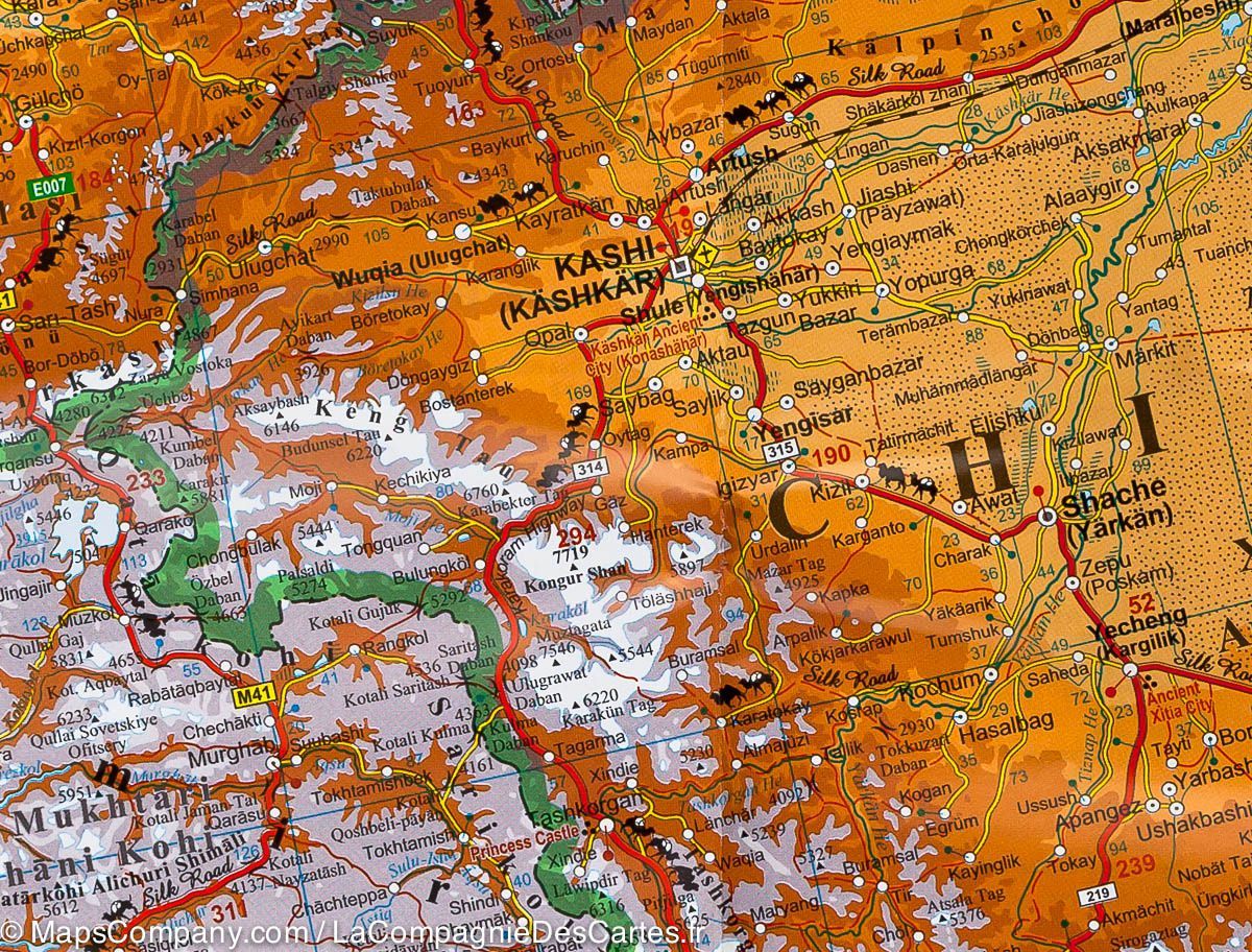 Carte géographique - Route de la Soie | Gizi Map carte routière Gizi Map