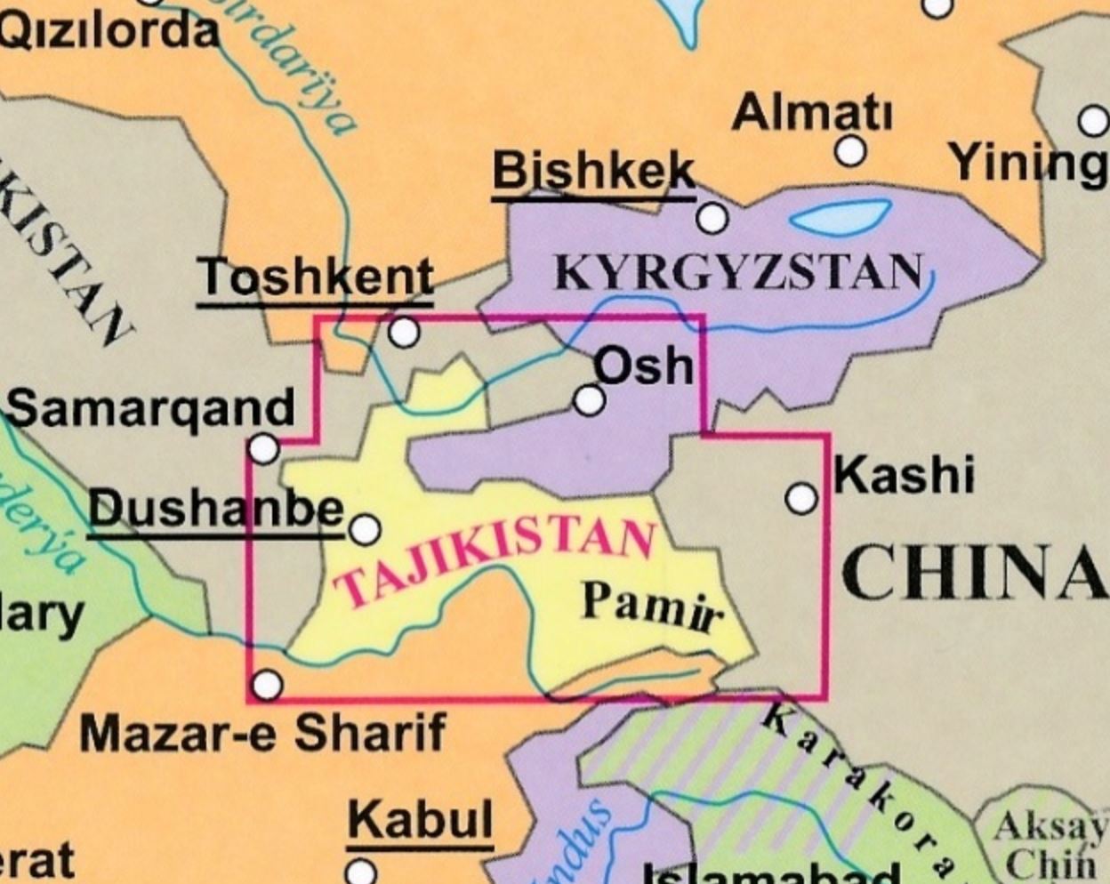 Carte géographique - Tadjikistan | Gizi Map carte routière Gizi Map