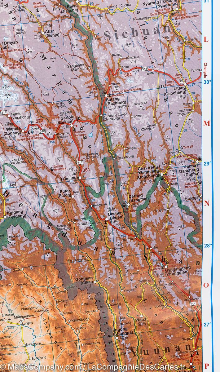 Carte géographique - Tibet - Xizang Zizhiqu 5 | Gizi Map carte routière Gizi Map