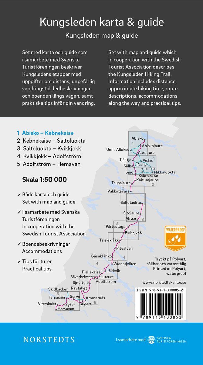 Carte & guide du Kungsleden n° 1 - Abisko - Kebnekaise (Suède) | Norstedts carte de randonnée Norstedts