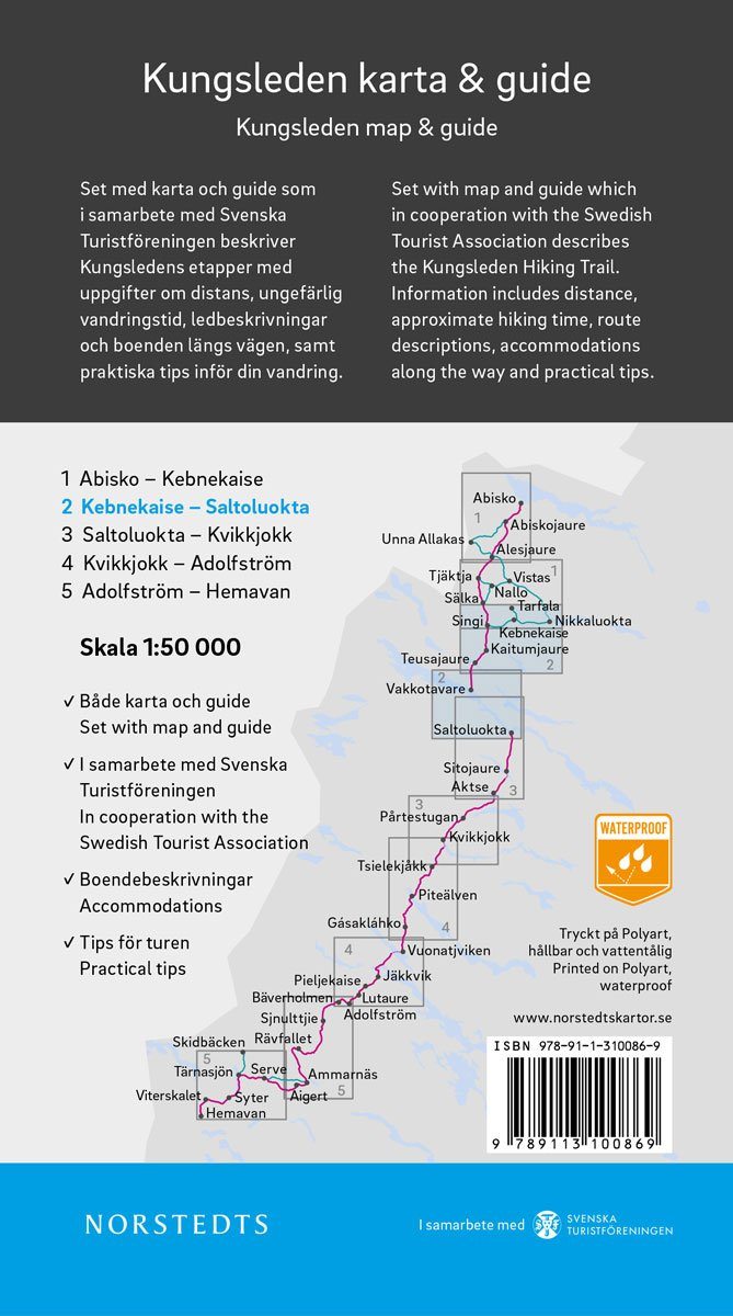 Carte & guide du Kungsleden n° 2 - Kebnekaise - Saltoluokta (Suède) | Norstedts carte pliée Norstedts 