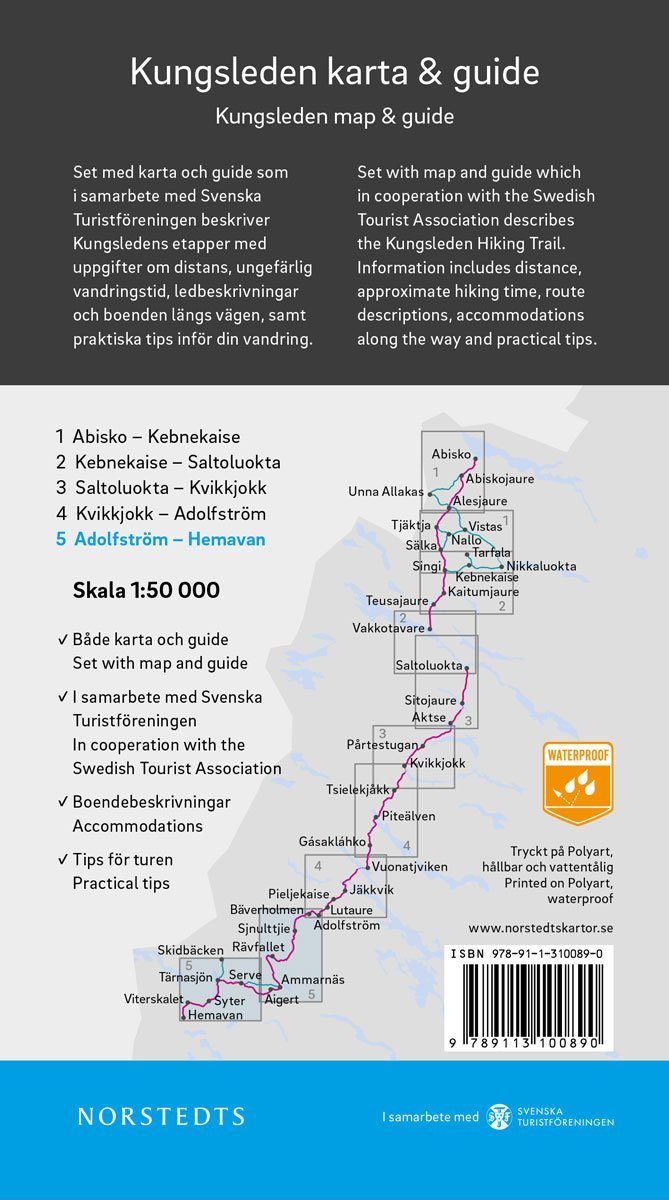 Carte & guide du Kungsleden n° 5 - Adolfström - Hemavan (Suède) | Norstedts carte pliée Norstedts 