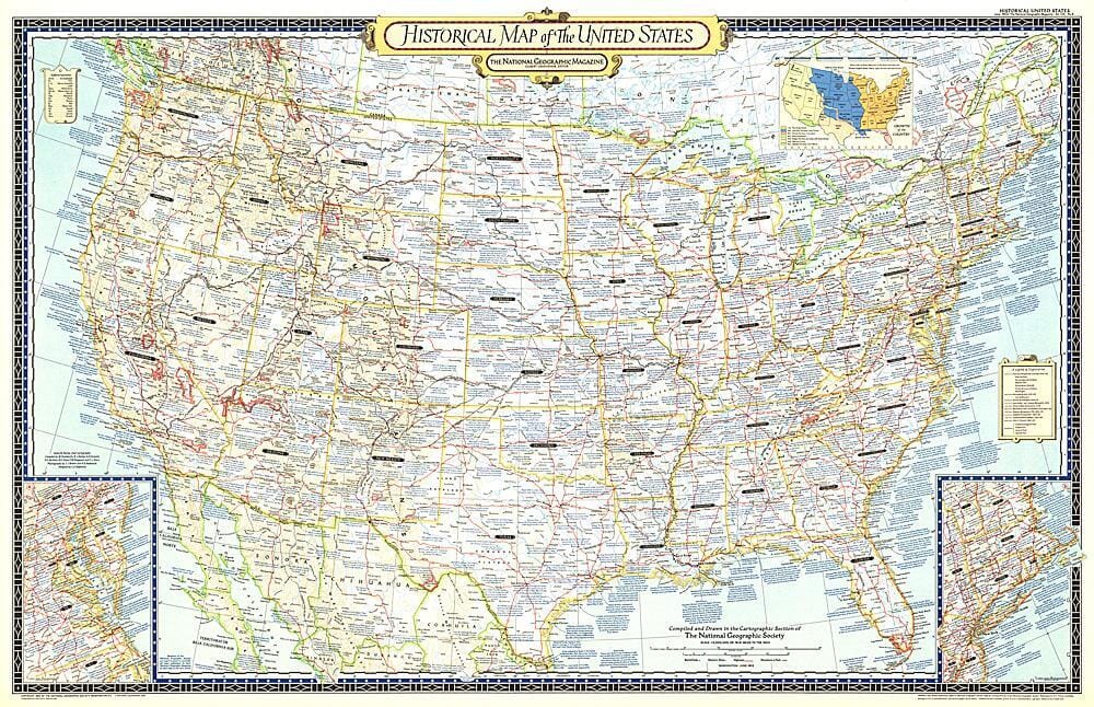 Carte historique des Etats-Unis de 1953 carte murale roulée (en tube) National Geographic Historic POD Default Title