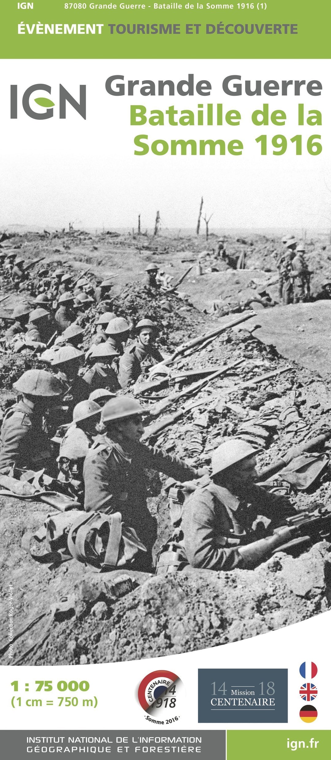 Carte historique - Grande Guerre : Bataille de la Somme - 1916 | IGN carte pliée IGN 