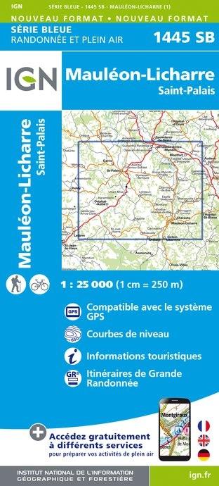 Carte IGN série bleue n° 1445 SB - Mauléon Licharre, St-Palais (Pyrénées) carte pliée IGN 