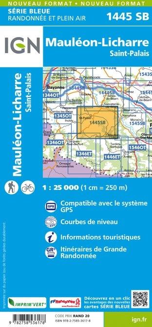 Carte IGN série bleue n° 1445 SB - Mauléon Licharre, St-Palais (Pyrénées) carte pliée IGN 