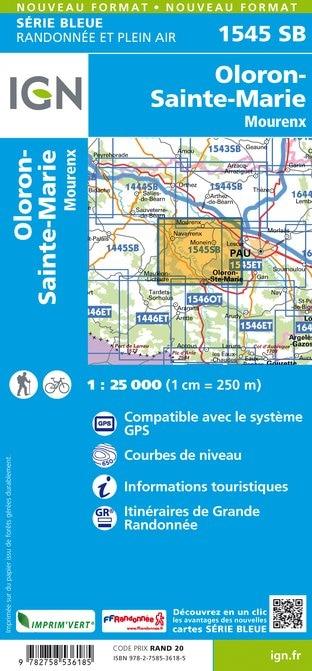 Carte IGN série bleue n° 1545 SB - Oloron-Sainte-Marie, Mourenx (Pyrénées) carte pliée IGN 