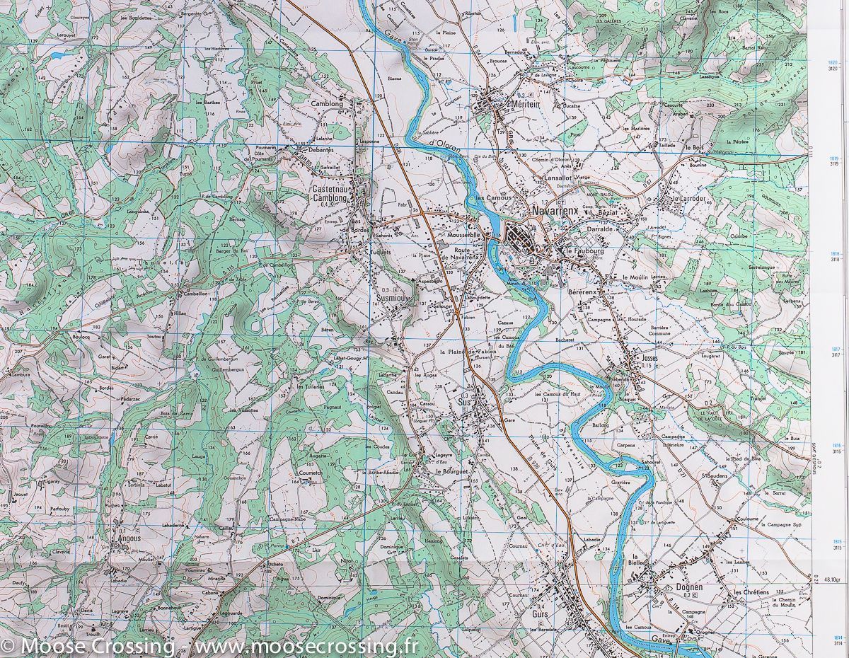 Carte IGN série bleue n° 1545 SB - Oloron-Sainte-Marie, Mourenx (Pyrénées) carte de randonnée IGN
