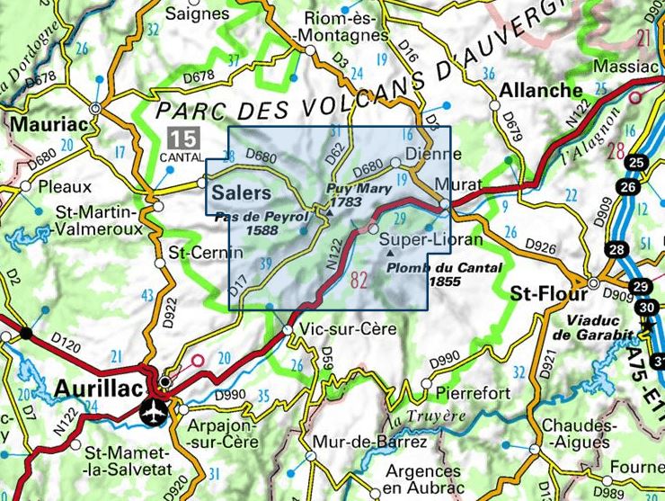 Carte IGN TOP 25 n° 2435 OT - Monts du Cantal, PNR des volcans d'Auvergne (Massif Central) carte pliée IGN 