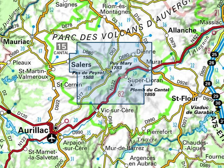 Carte IGN TOP 25 n° 2435 OT - Monts du Cantal, PNR des volcans d'Auvergne (Massif Central) carte pliée IGN 