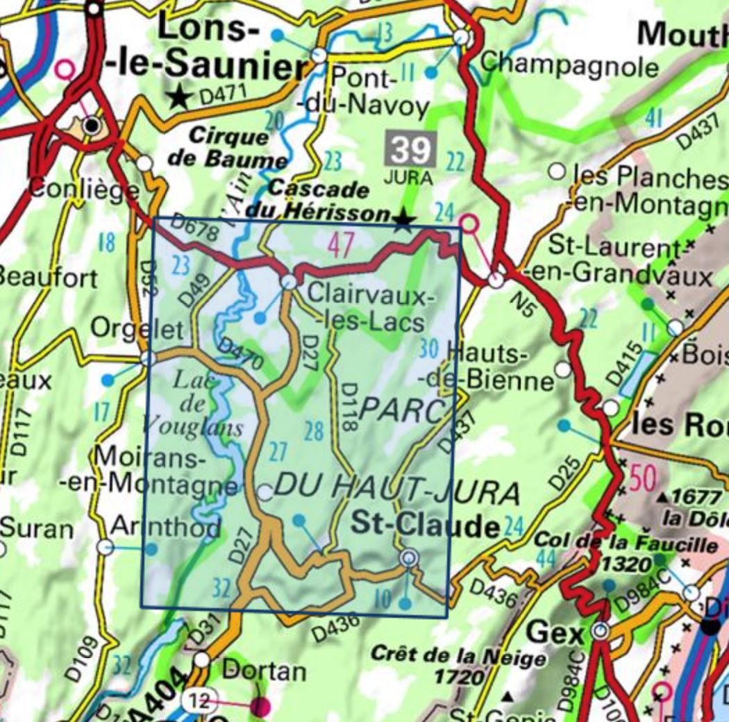 Carte TOP 25 n° 3327 OT - St-Claude & lac de Vouglans (PNR du Haut Jura) | IGN carte de randonnée IGN