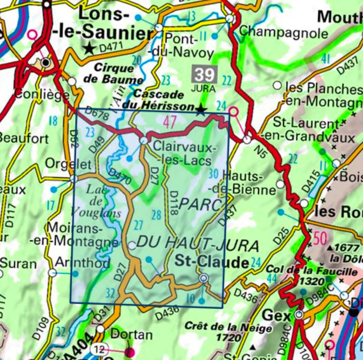 Carte IGN TOP 25 n° 3327 OT - St-Claude & lac de Vouglans (PNR du Haut Jura) carte pliée IGN 