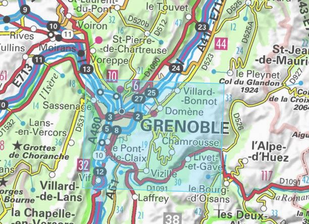 Carte TOP 25 n° 3335 OT - Grenoble, Chamrousse & chaîne de Belledonne (Alpes) | IGN carte de randonnée IGN