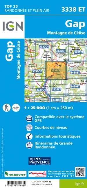 Carte IGN TOP 25 n° 3338 ET - Gap & Montagne de Céüse (Alpes) carte de randonnée IGN