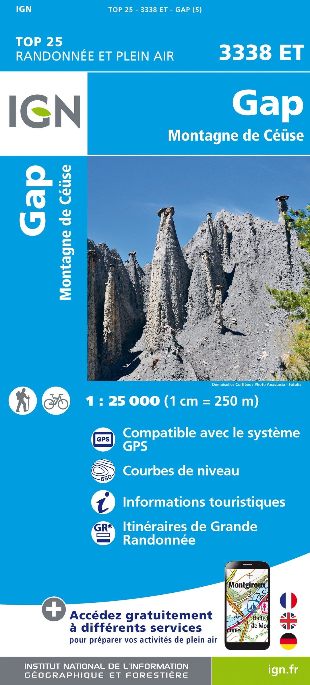 Carte IGN TOP 25 n° 3338 ET - Gap & Montagne de Céüse (Alpes) carte pliée IGN 