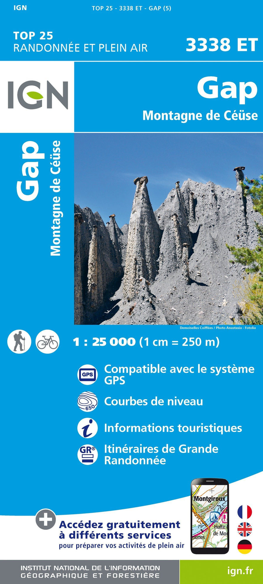Carte IGN TOP 25 n° 3338 ET - Gap & Montagne de Céüse (Alpes) carte pliée IGN 