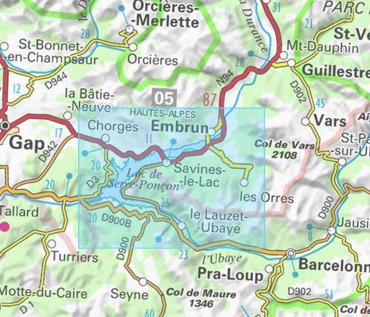 Carte TOP 25 n° 3438 ET - Embrun, les Orres & Lac de Serre-Ponçon (Alpes) | IGN carte de randonnée IGN