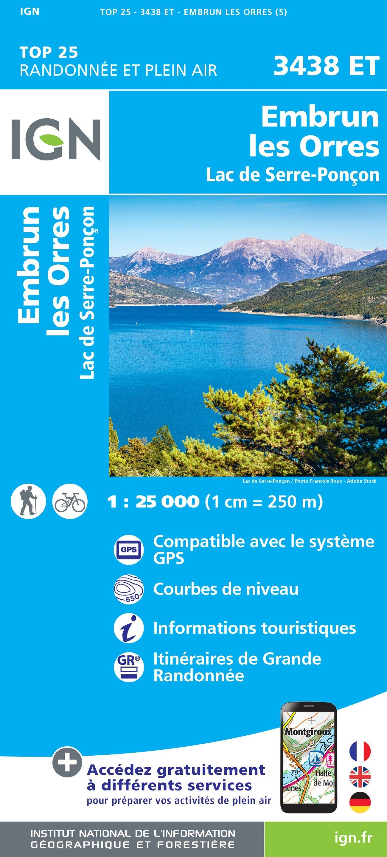 Carte TOP 25 n° 3438 ET - Embrun, les Orres & Lac de Serre-Ponçon (Alpes) | IGN carte de randonnée IGN