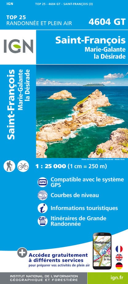 Carte IGN TOP 25 n° 4604 GT - Saint-François (Guadeloupe), la Désirade, Marie Galante carte de randonnée IGN