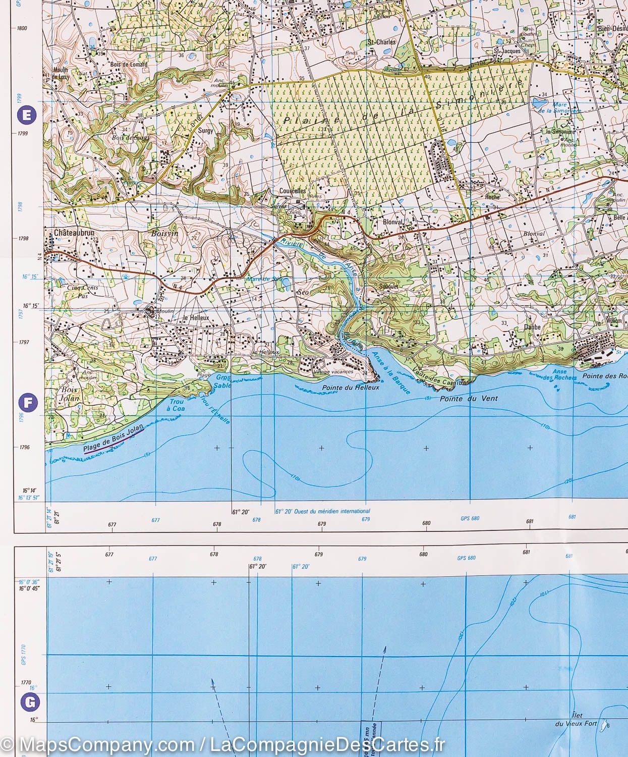 Carte IGN TOP 25 n° 4604 GT - Saint-François (Guadeloupe), la Désirade, Marie Galante carte de randonnée IGN