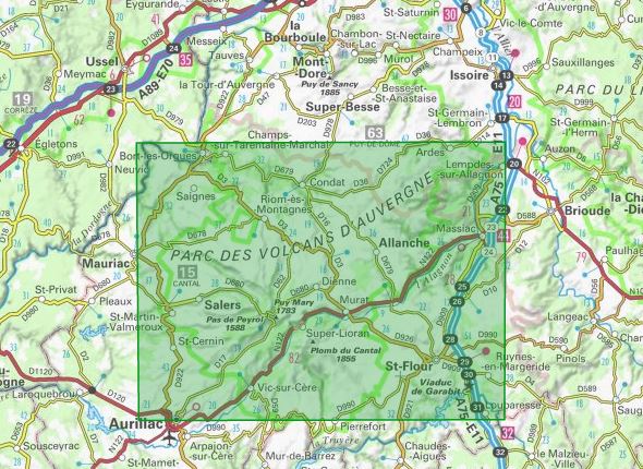 Carte IGN TOP 75 n° 16 - Cézallier et Monts du Cantal (Massif Central) carte pliée IGN 